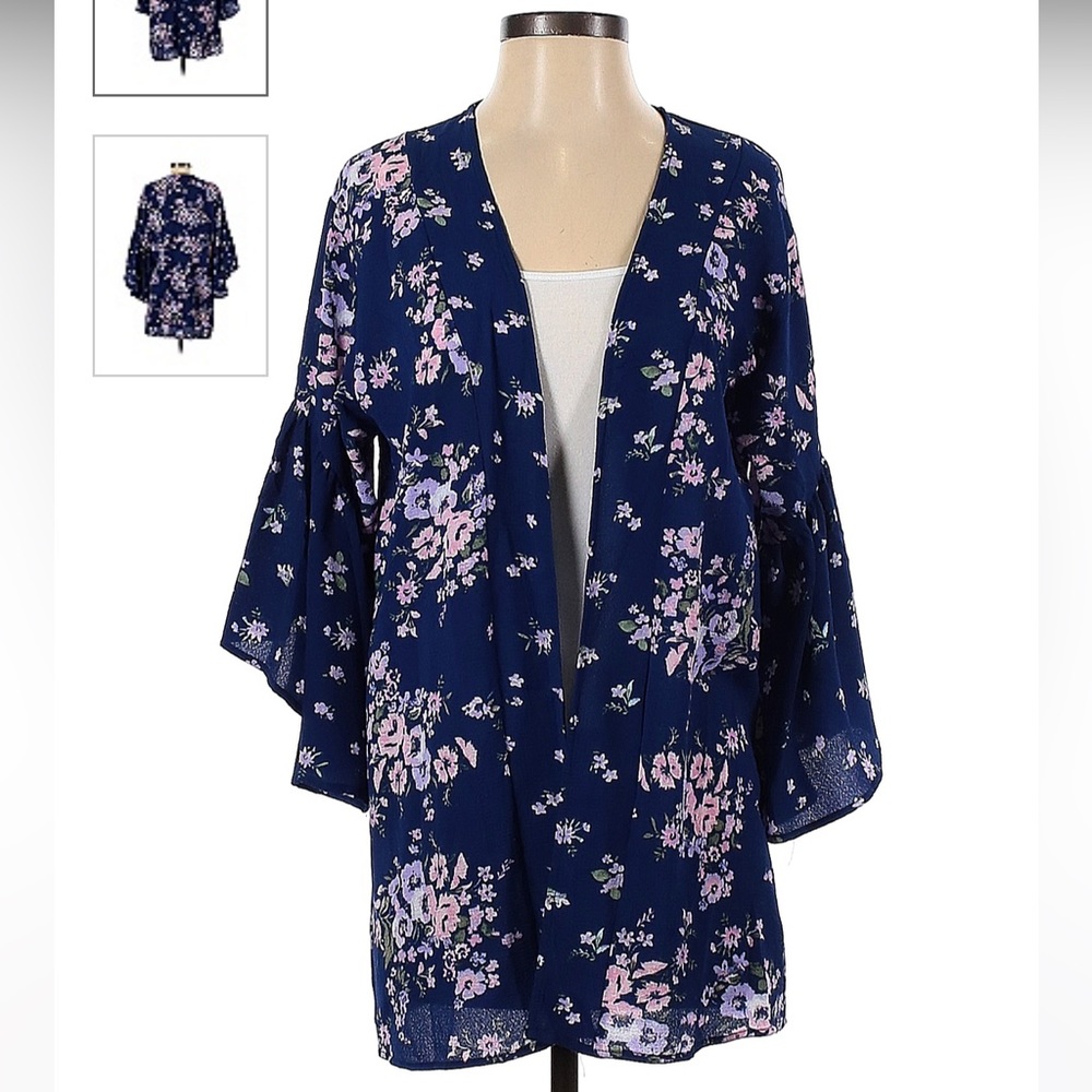 Ann Taylor LOFT Blue Rain Floral Kimono